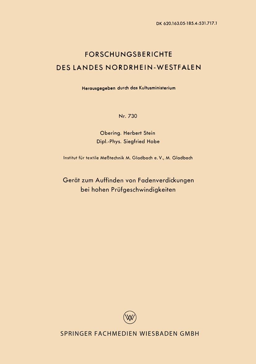Vorderes Coverbild Gerät zum Auffinden von Fadenverdickungen bei hohen Prüfgeschwindigkeiten