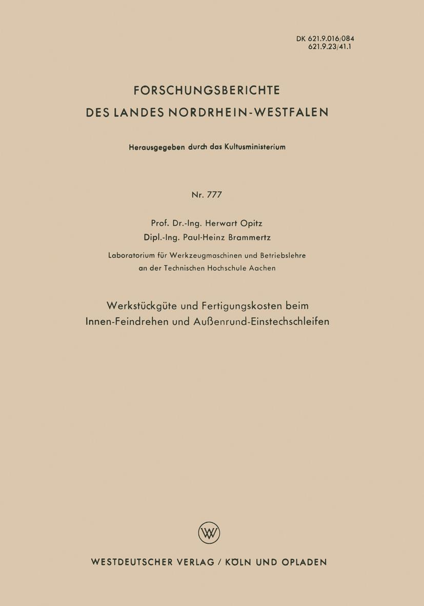 Vorderes Coverbild Werkstückgüte und Fertigungskosten beim Innen-Feindrehen und Außenrund-Einstechschleifen