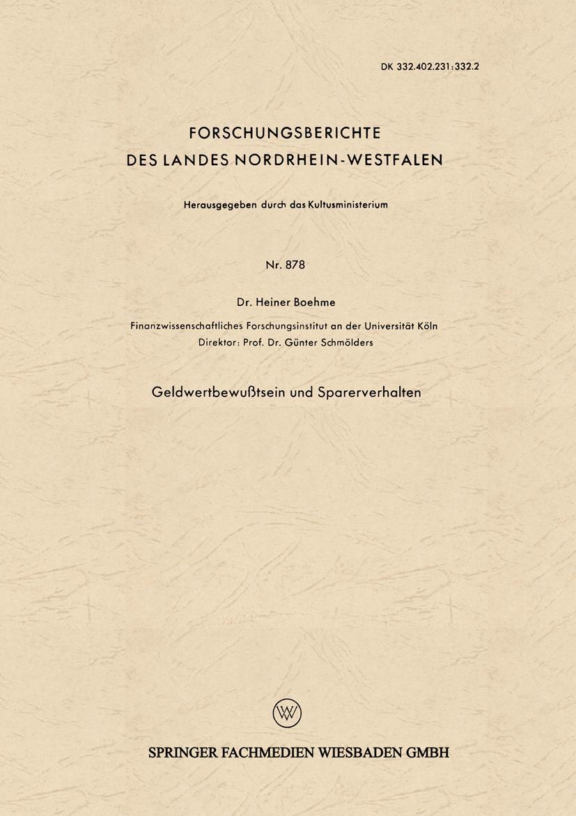 Vorderes Coverbild Geldwertbewußtsein und Sparerverhalten