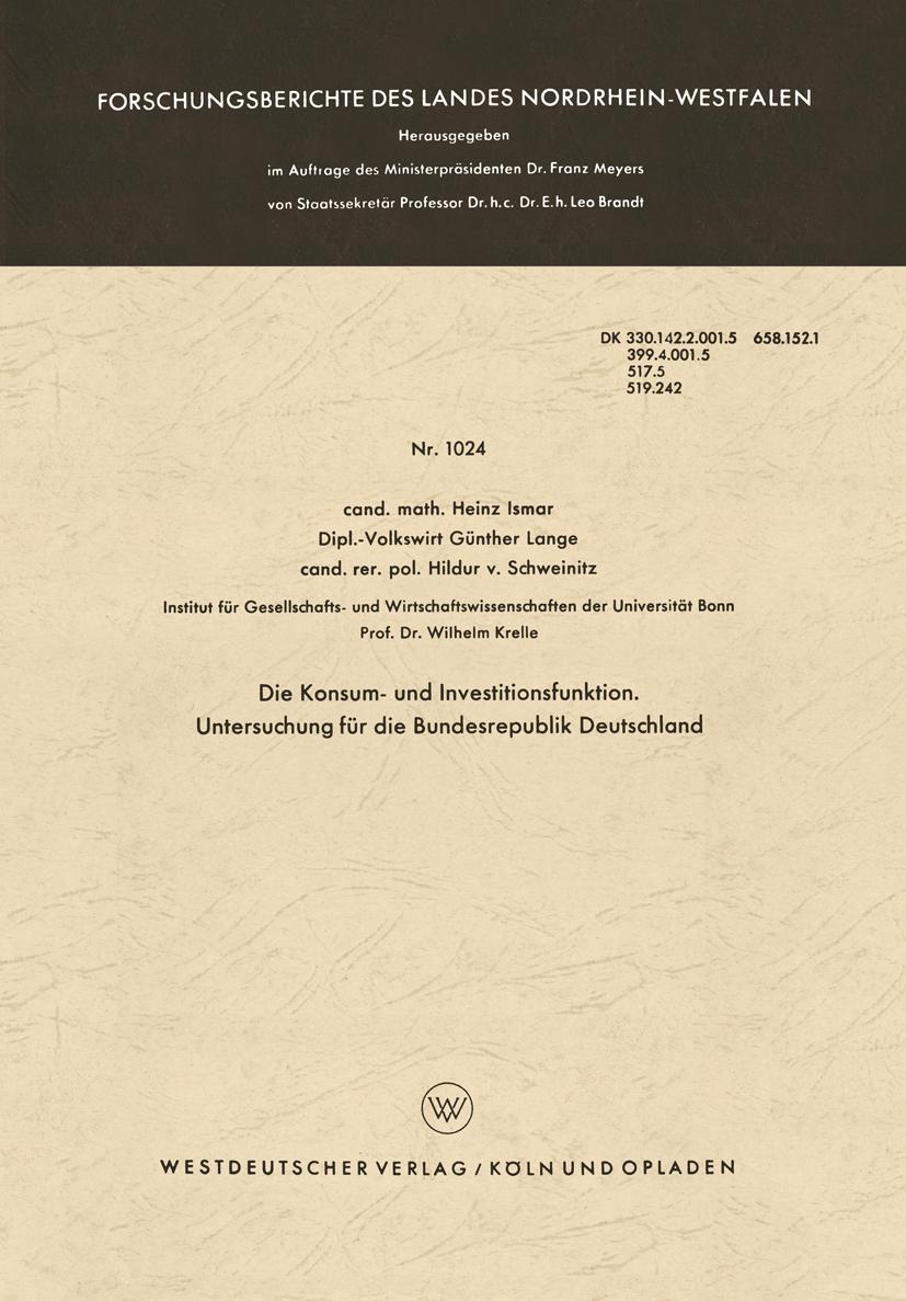 Vorderes Coverbild Die Konsum- und Investitionsfunktion. Untersuchung für die Bundesrepublik Deutschland