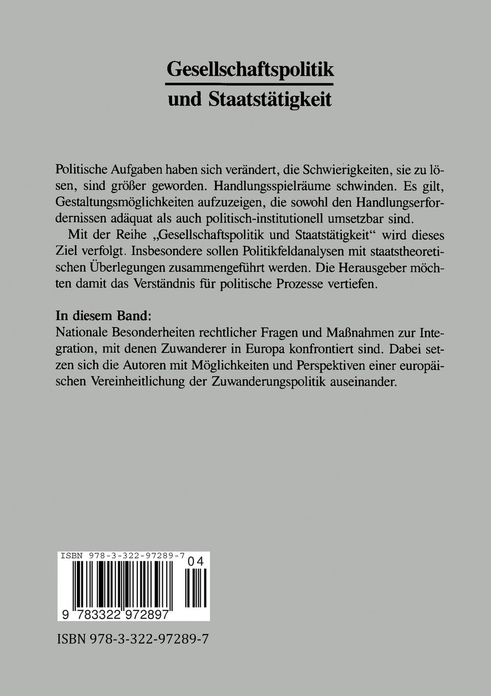 Rückseitencover Zuwanderungspolitik in Europa