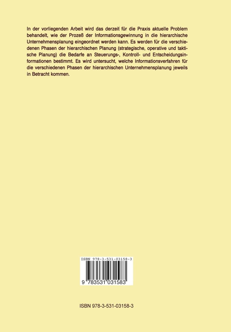 Rückseitencover Hierarchische Unternehmensplanung und Informationsgewinnung