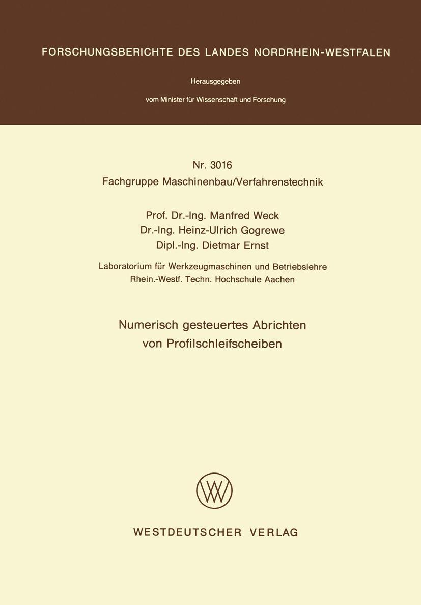 Vorderes Coverbild Numerisch gesteuertes Abrichten von Profilschleifscheiben