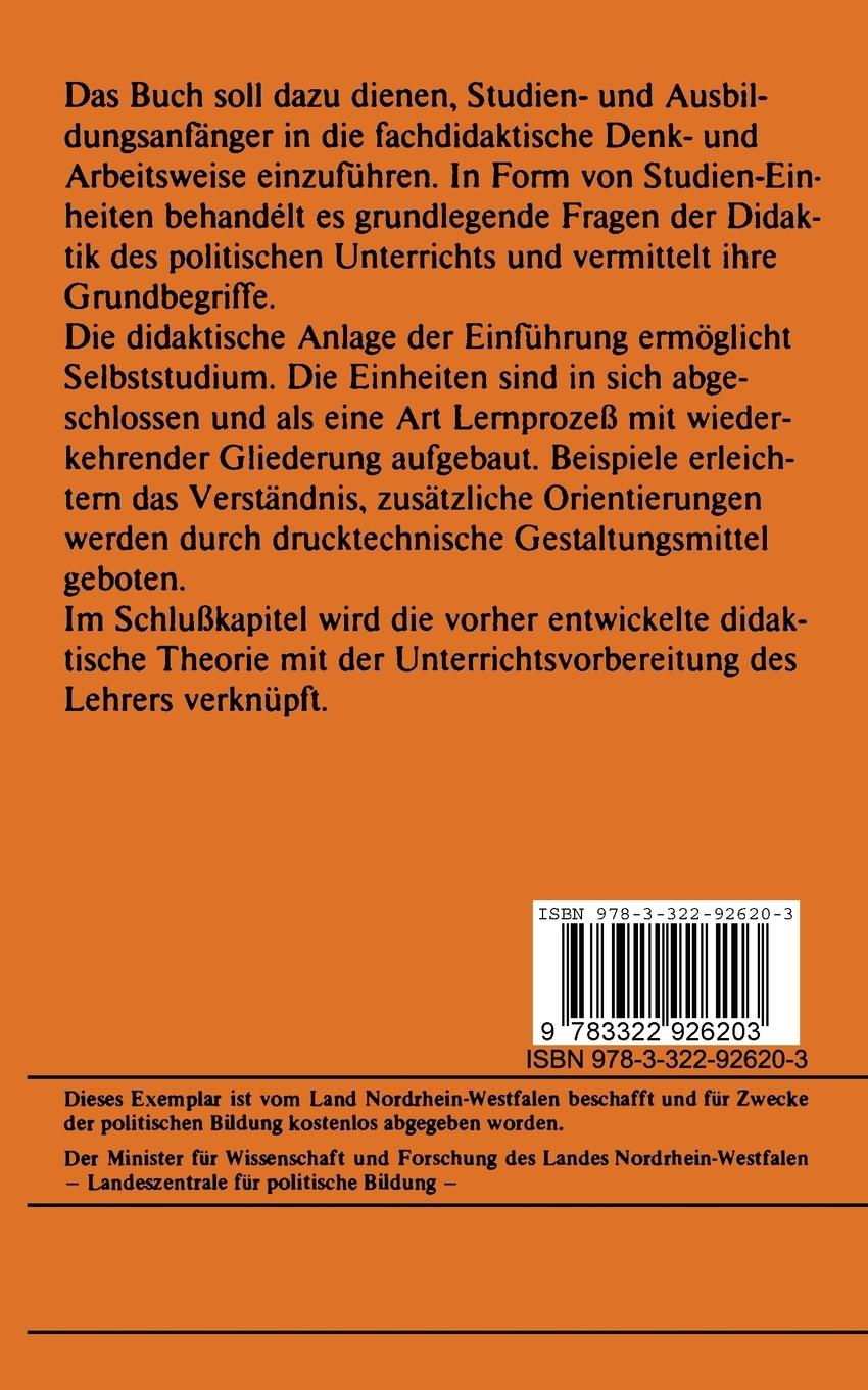 Rückseitencover Einführung in die Didaktik des politischen Unterrichts
