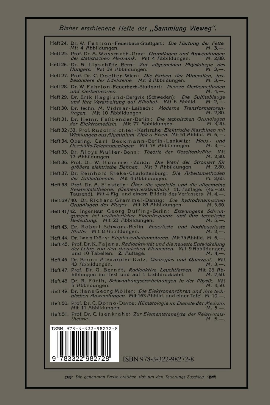 Rückseitencover Über die spezielle und die allgemeine Relativitätstheorie (Gemeinverständlich)