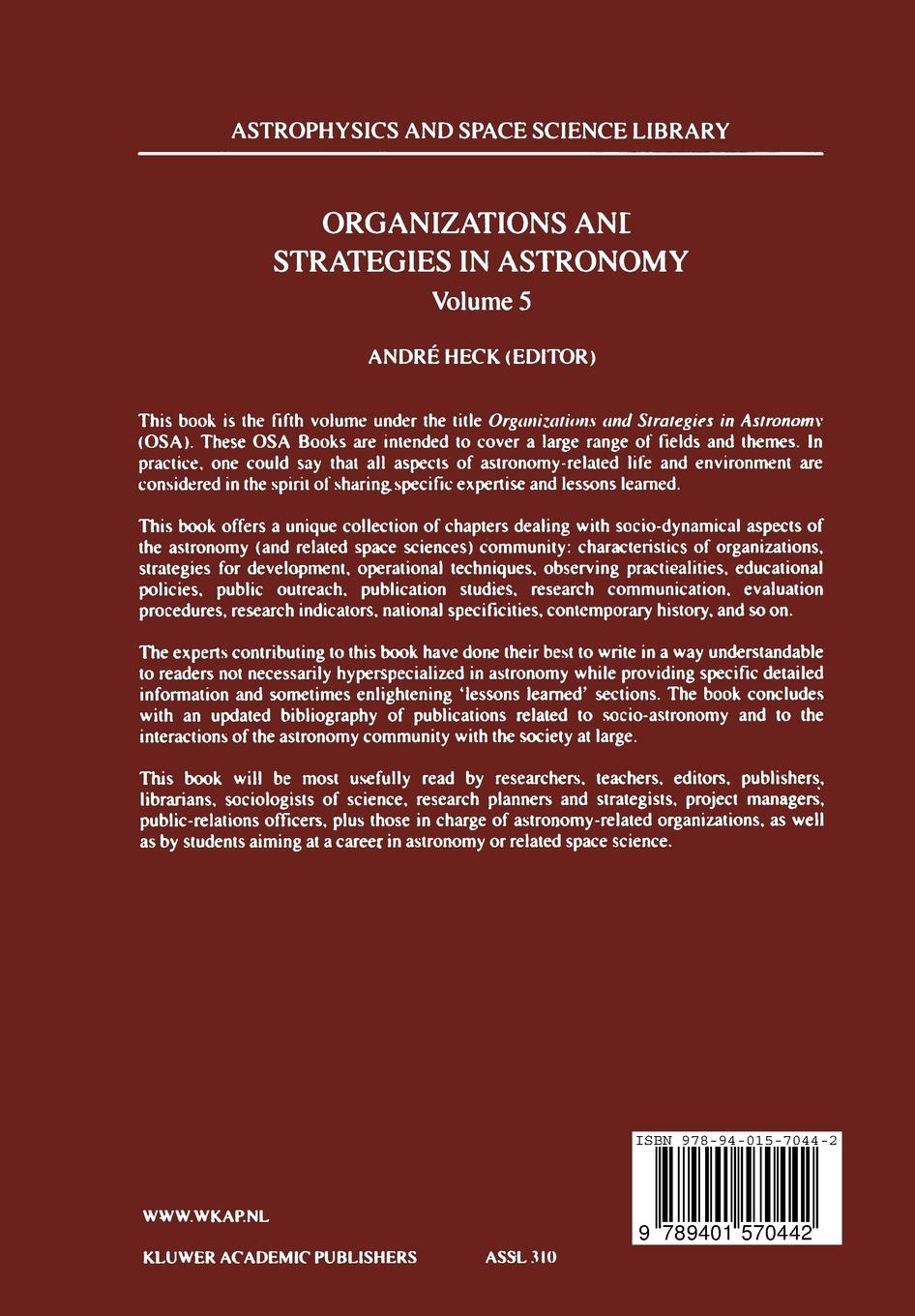 Rückseitencover Organizations and Strategies in Astronomy