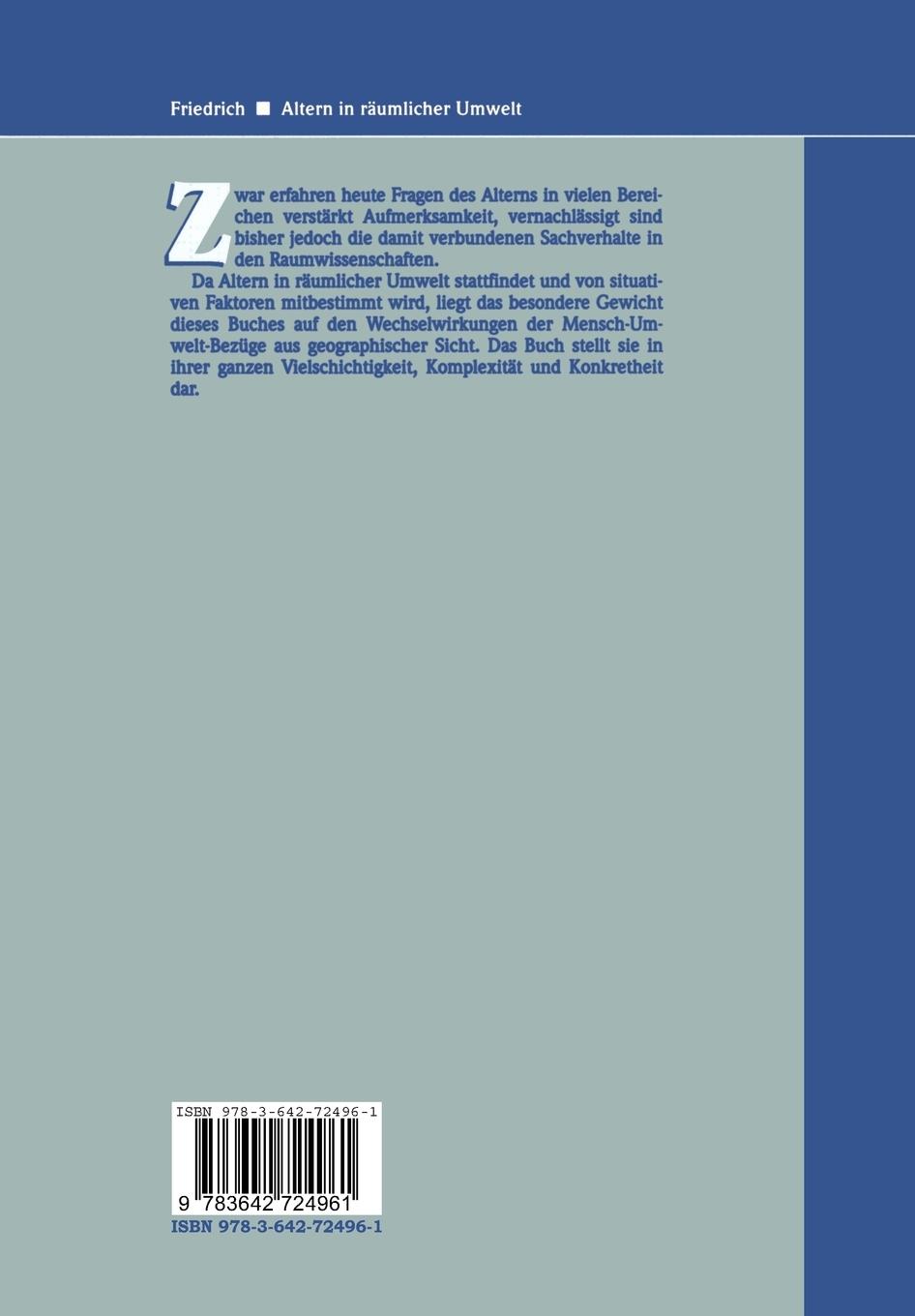 Rückseitencover Altern in räumlicher Umwelt