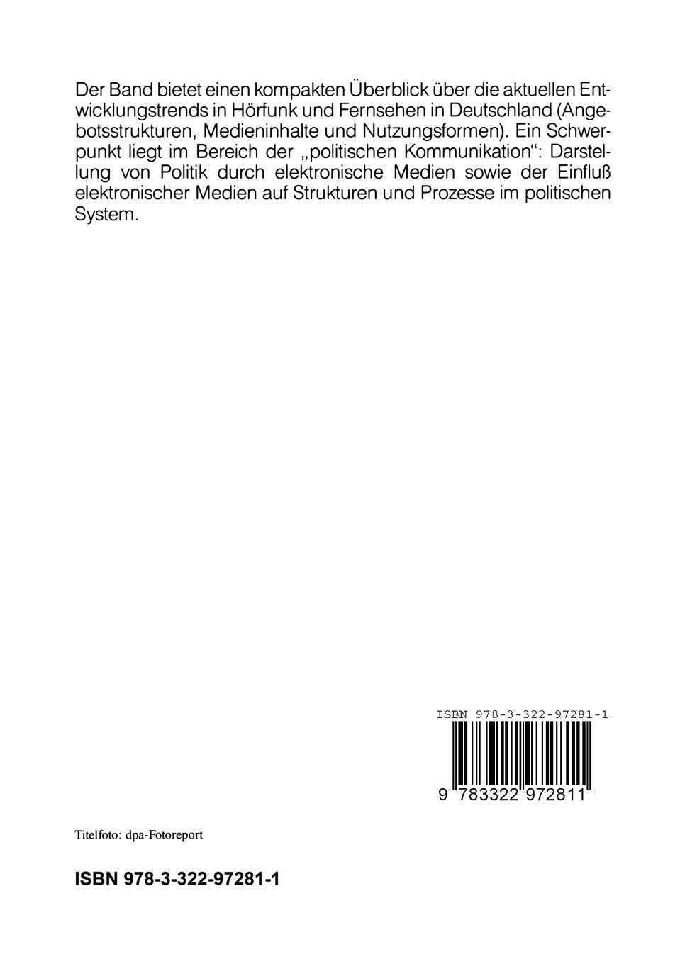 Rückseitencover Politische Kommunikation in Hörfunk und Fernsehen