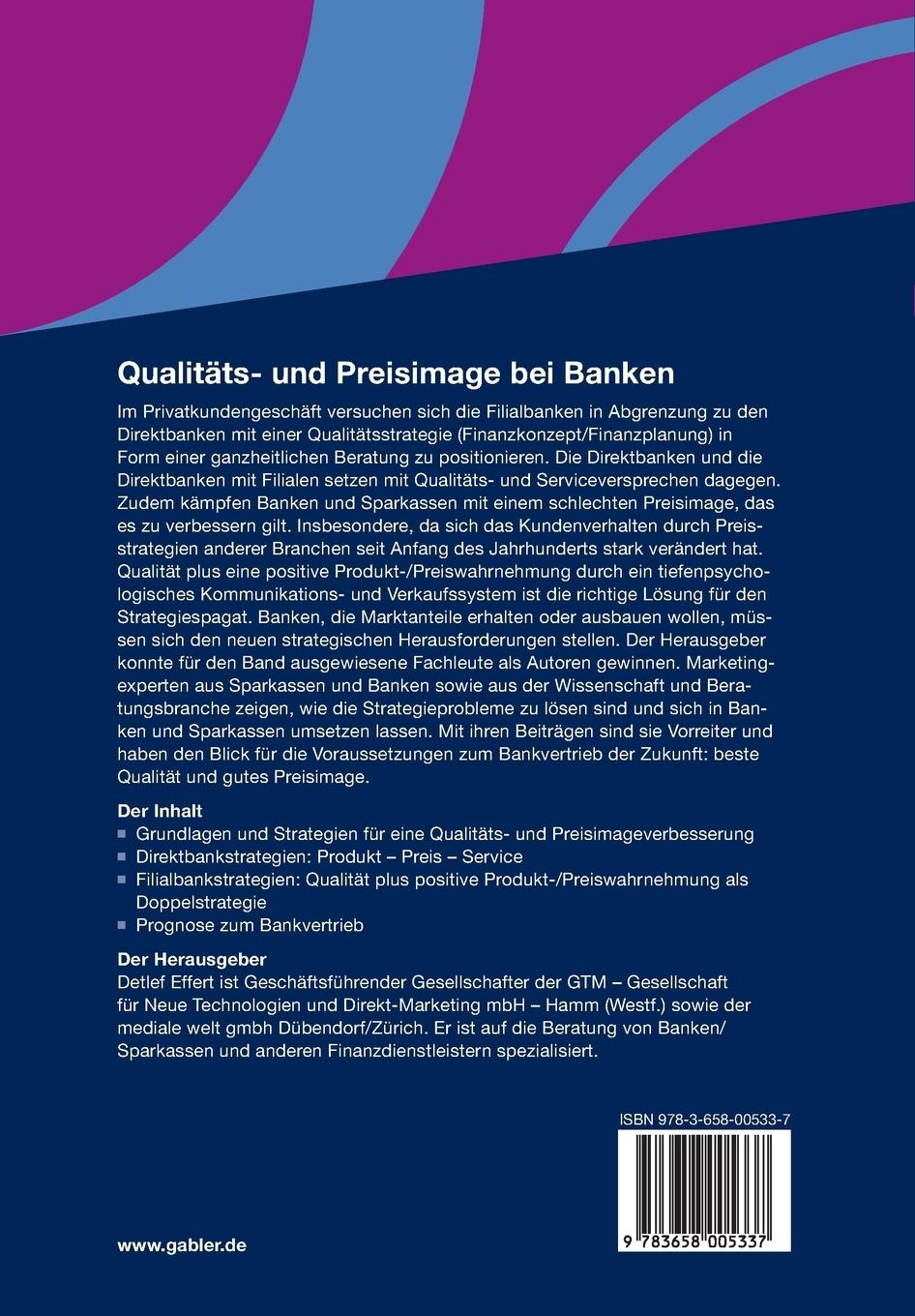Rückseitencover Qualitäts- und Preisimage bei Banken