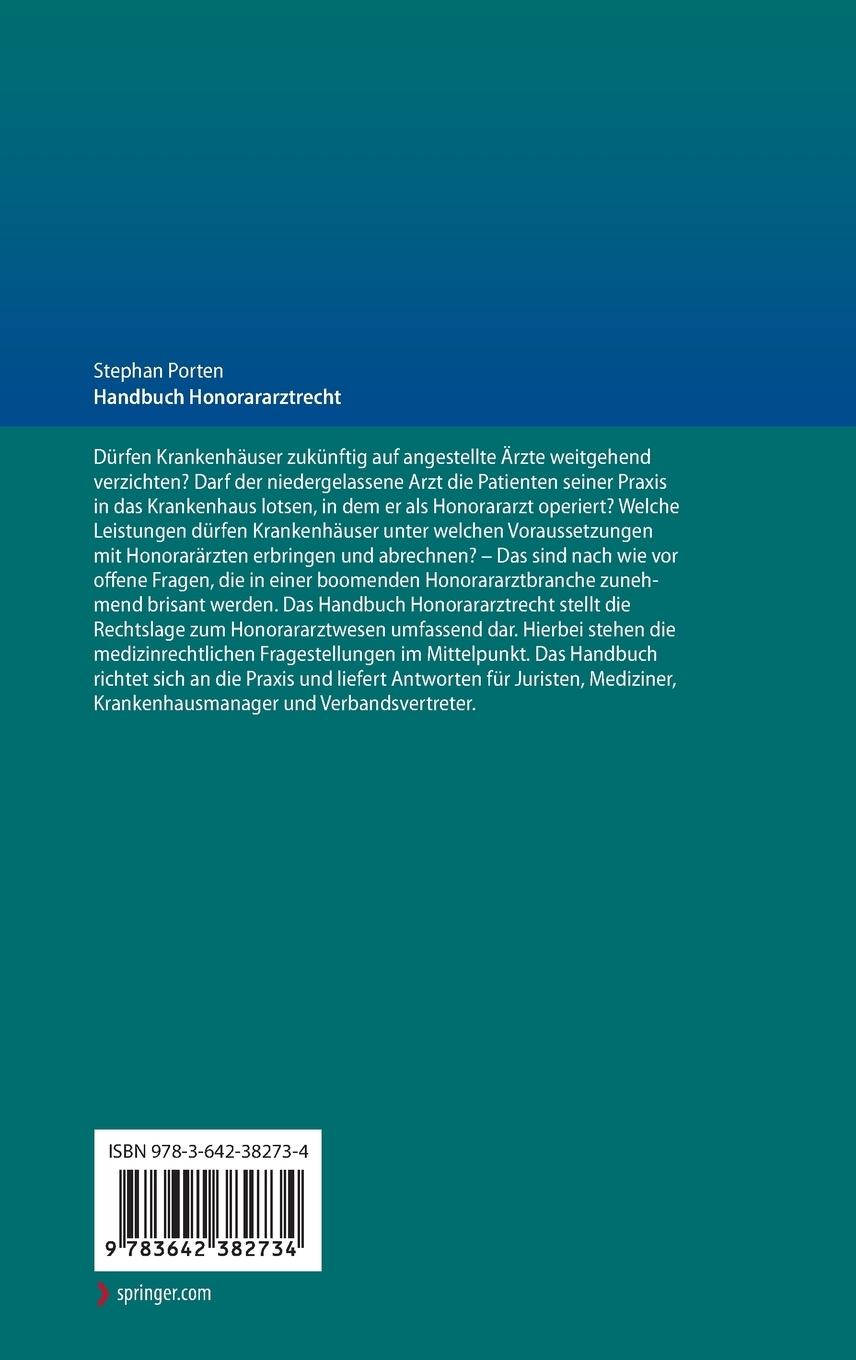 Rückseitencover Handbuch Honorararztrecht