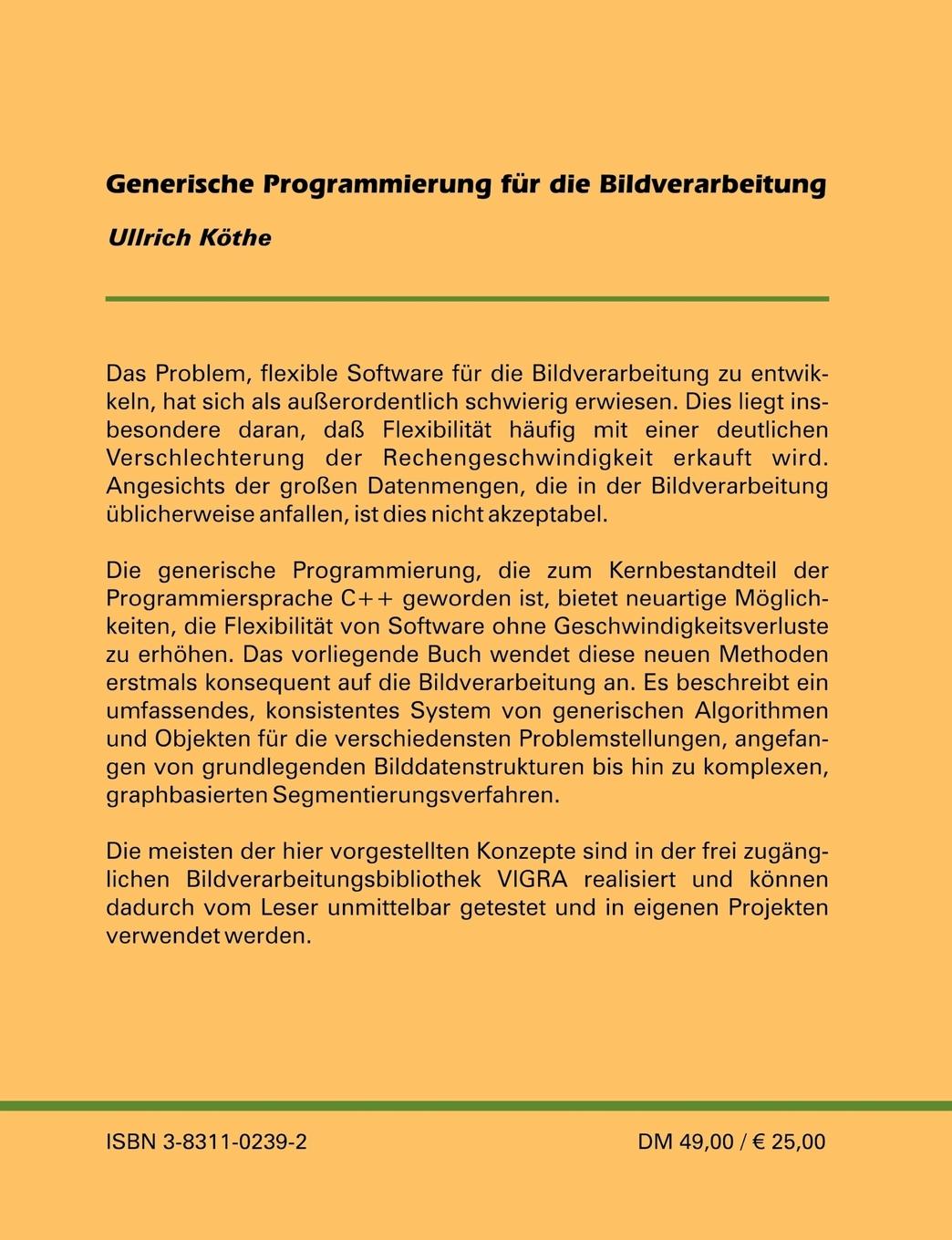 Rückseitencover Generische Programmierung für die Bildverarbeitung