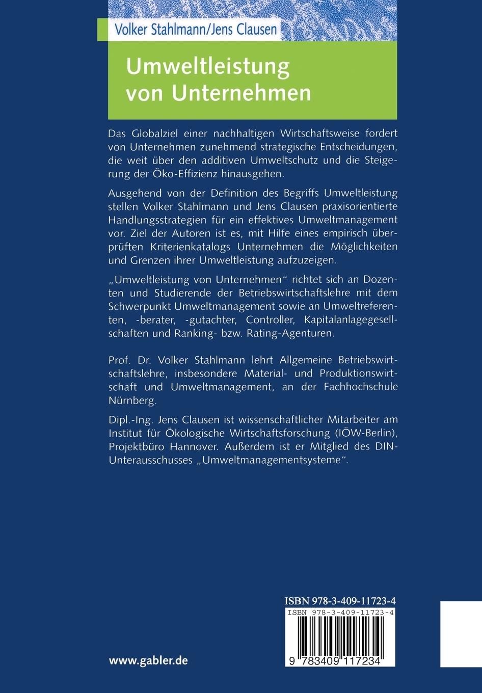 Rückseitencover Umweltleistung von Unternehmen