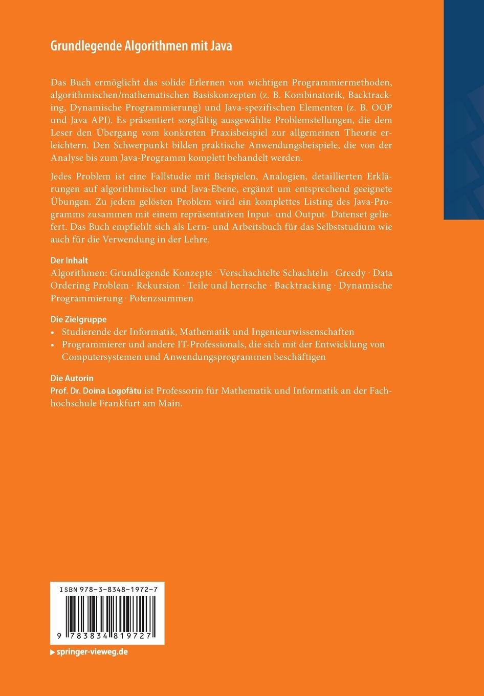 Rückseitencover Grundlegende Algorithmen mit Java