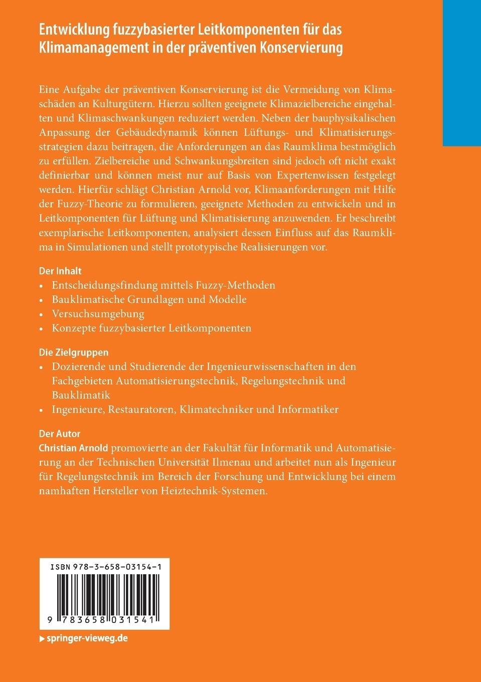 Rückseitencover Entwicklung fuzzybasierter Leitkomponenten für das Klimamanagement in der präventiven Konservierung