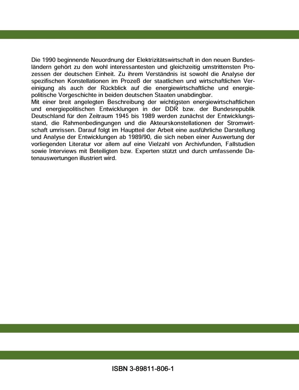 Rückseitencover Stromwirtschaft und deutsche Einheit