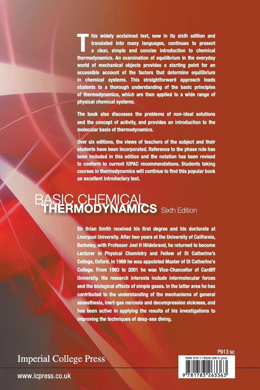 Rückseitencover BASIC CHEMICAL THERMODYN (6TH ED)