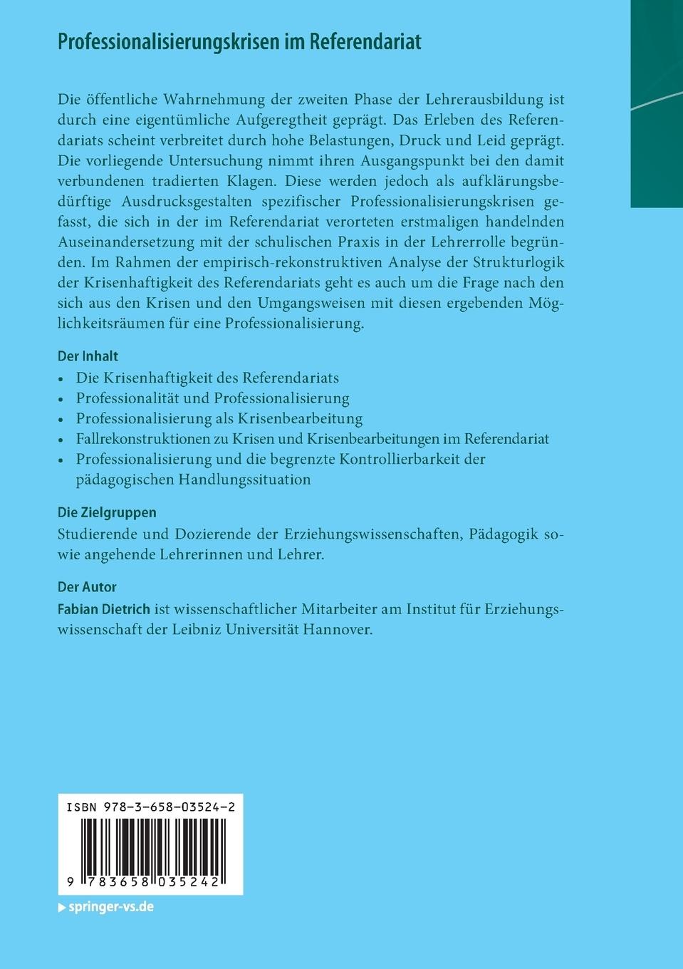 Rückseitencover Professionalisierungskrisen im Referendariat