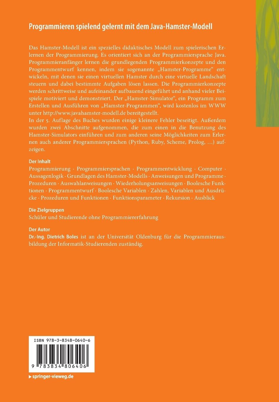 Rückseitencover Programmieren spielend gelernt mit dem Java-Hamster-Modell