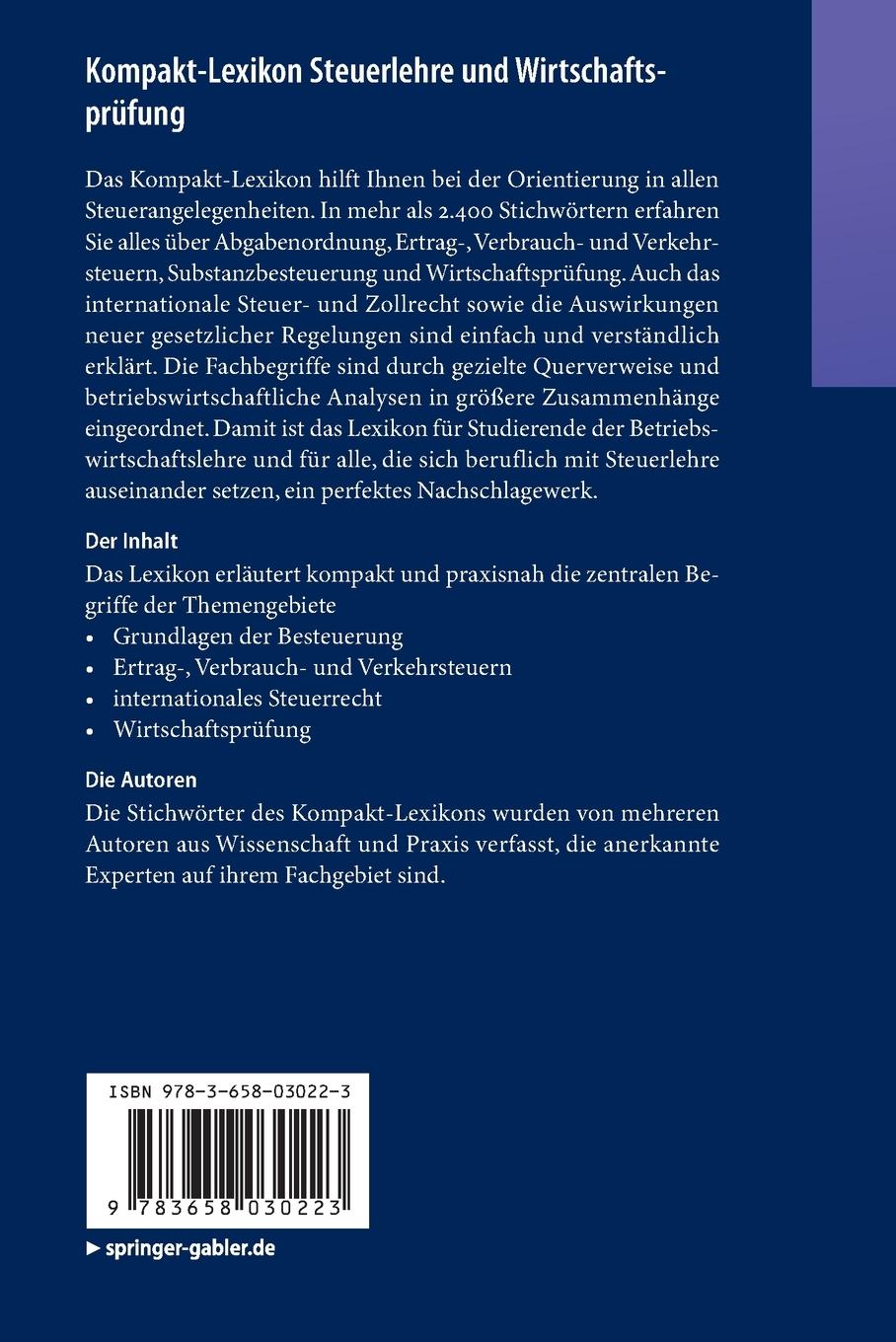 Rückseitencover Kompakt-Lexikon Steuerlehre und Wirtschaftsprüfung