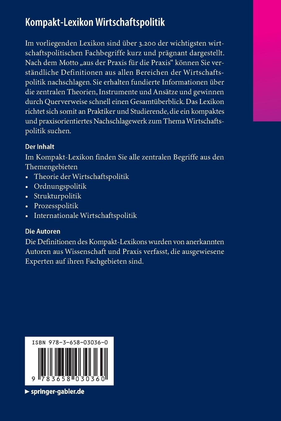 Rückseitencover Kompakt-Lexikon Wirtschaftspolitik