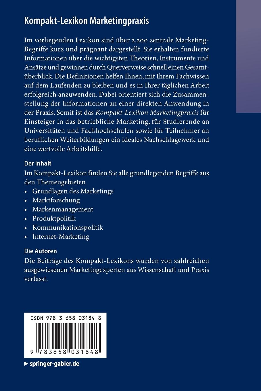 Rückseitencover Kompakt-Lexikon Marketingpraxis