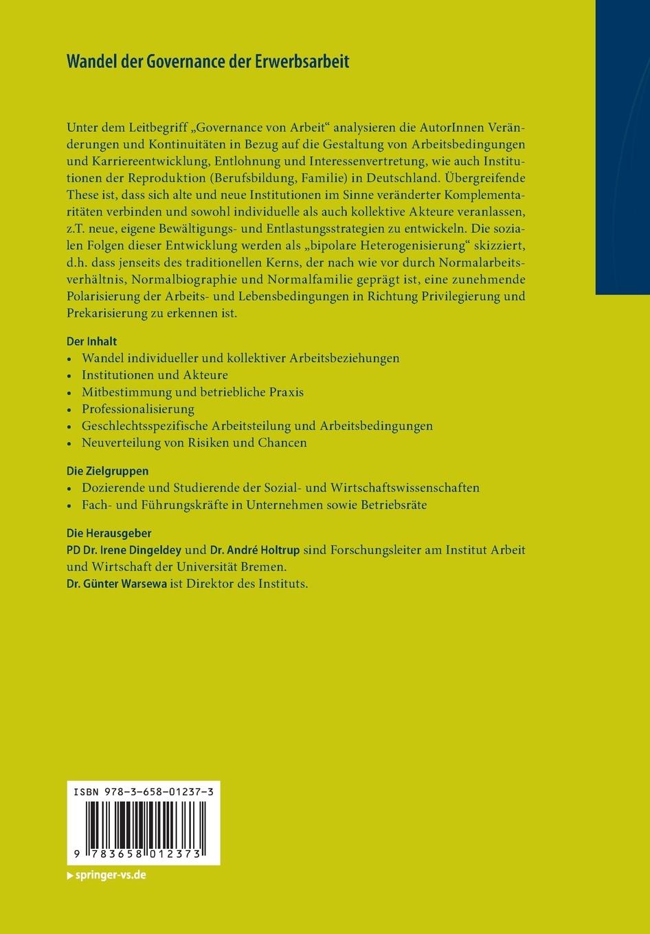 Rückseitencover Wandel der Governance der Erwerbsarbeit