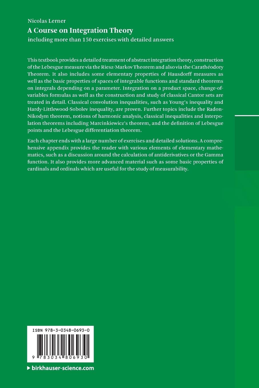 Rückseitencover A Course on Integration Theory