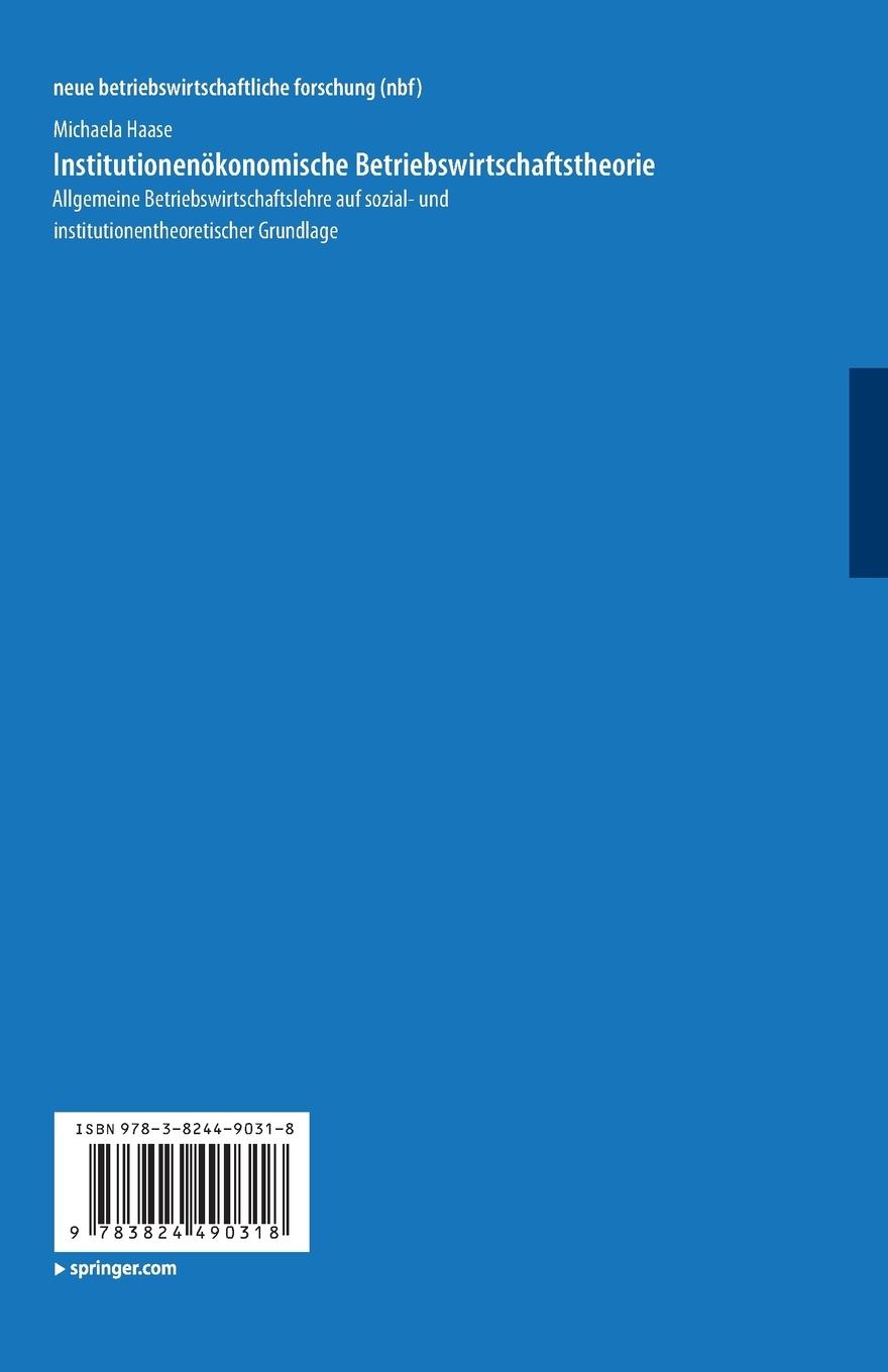 Rückseitencover Institutionenökonomische Betriebswirtschaftstheorie