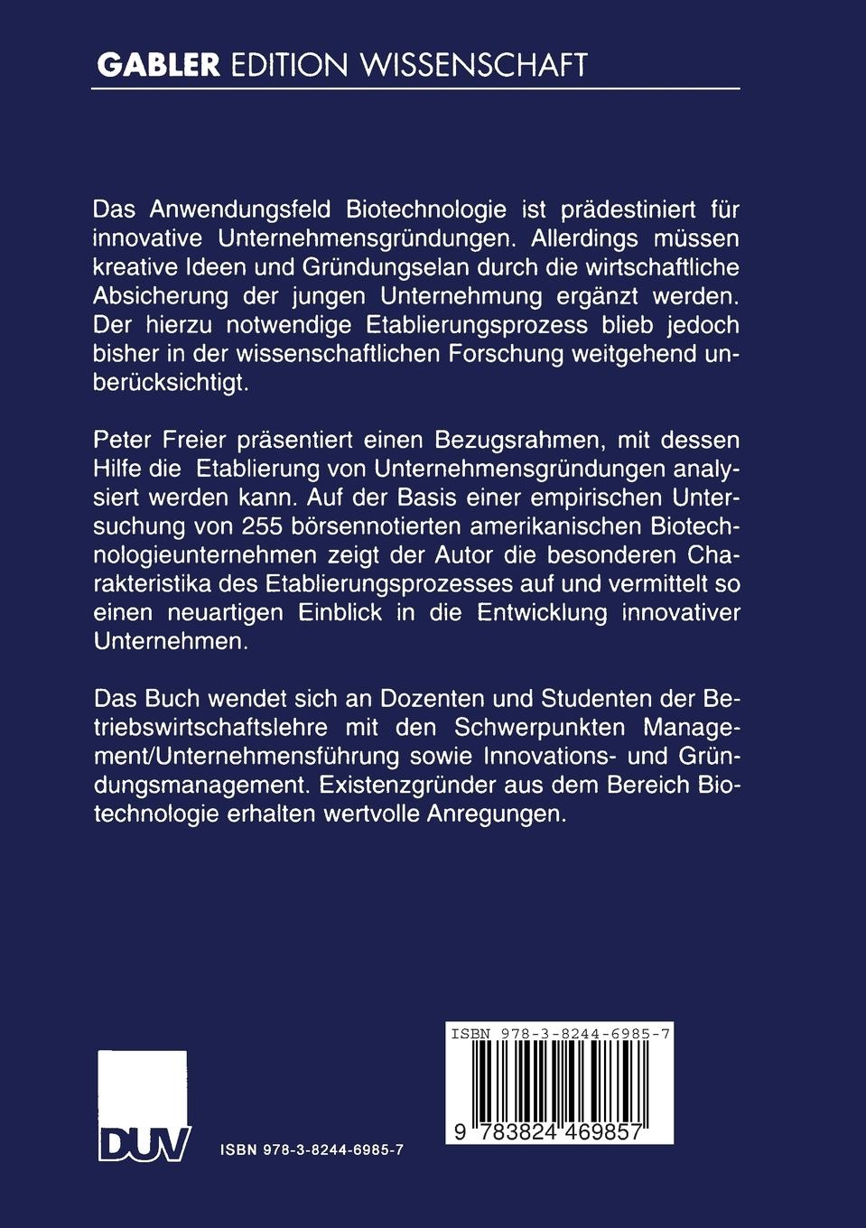 Rückseitencover Etablierungsmanagement innovativer Unternehmensgründungen