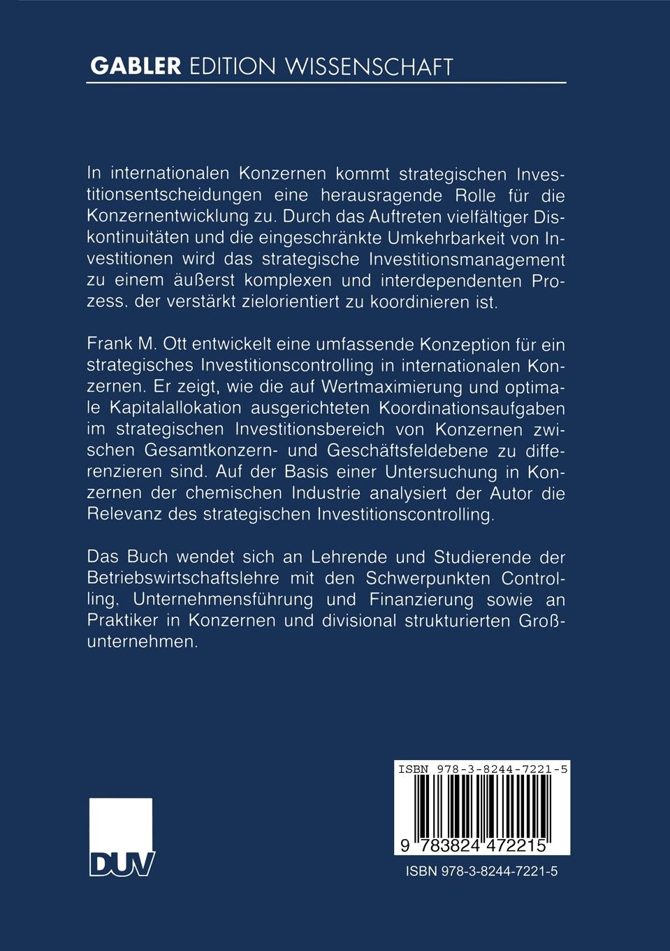 Rückseitencover Strategisches Investitionscontrolling in internationalen Konzernen