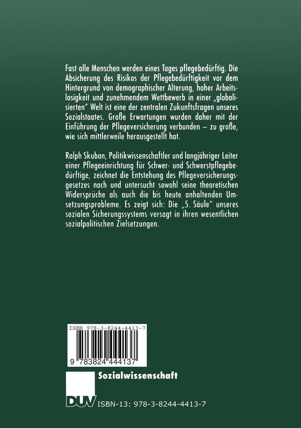 Rückseitencover Die Pflegeversicherung