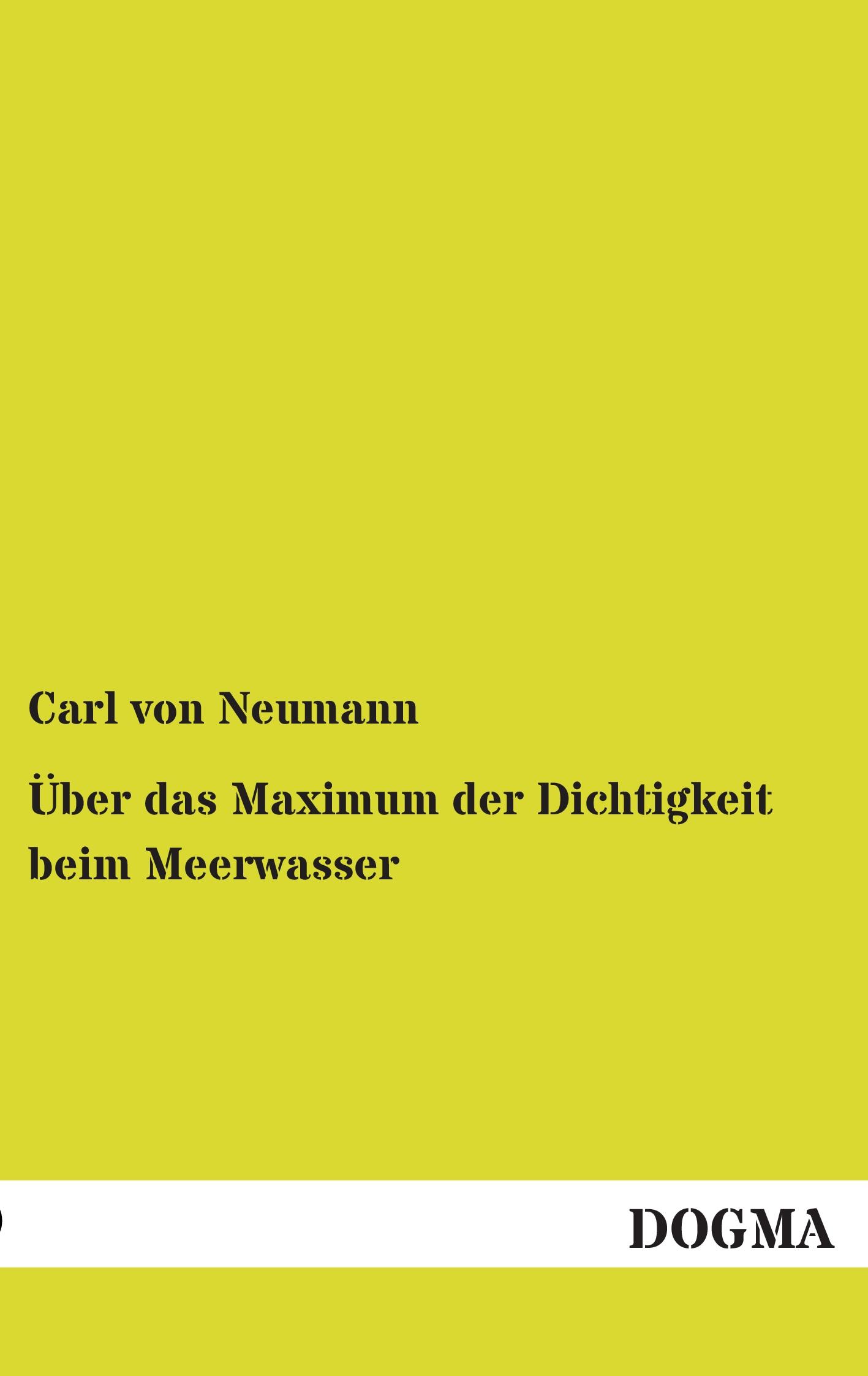 Vorderes Coverbild Über das Maximum der Dichtigkeit beim Meerwasser