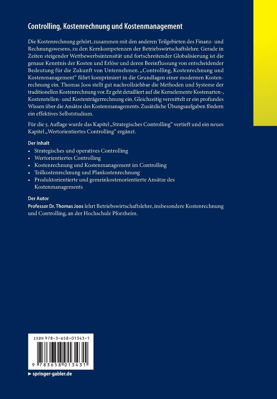 Rückseitencover Controlling, Kostenrechnung und Kostenmanagement