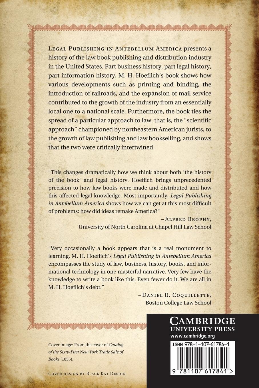 Rückseitencover Legal Publishing in Antebellum America