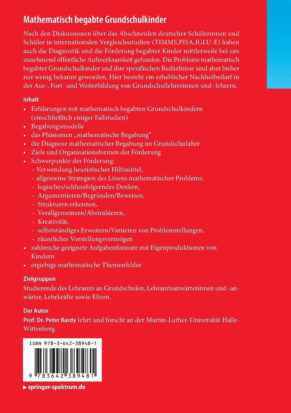 Rückseitencover Mathematisch begabte Grundschulkinder