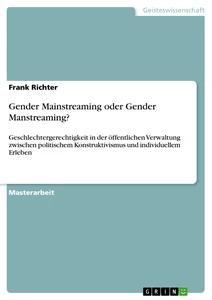Vorderes Coverbild Gender Mainstreaming oder Gender Manstreaming?
