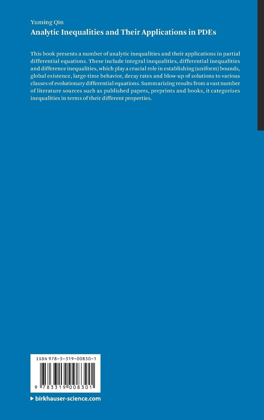 Rückseitencover Analytic Inequalities and Their Applications in PDEs