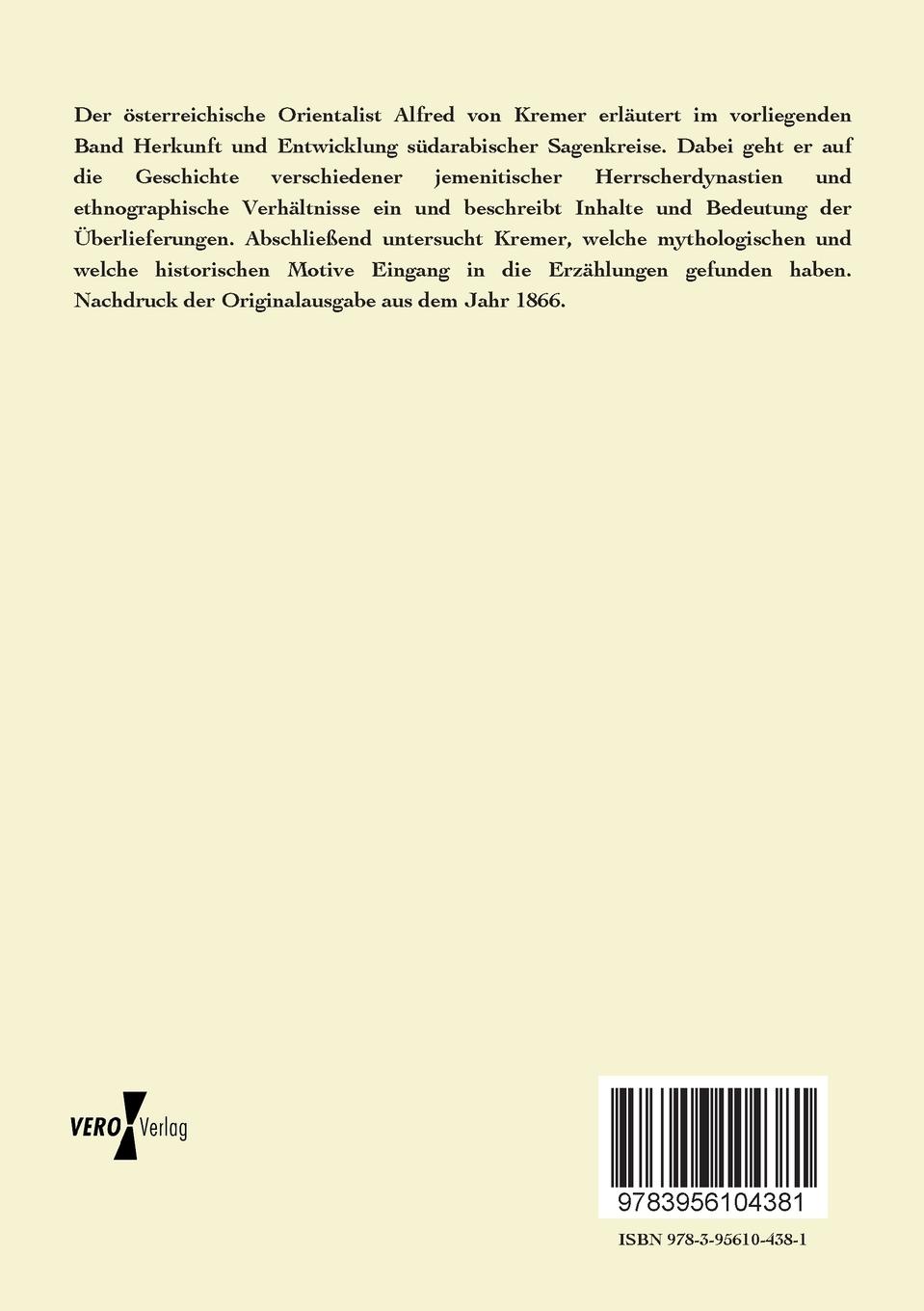 Rückseitencover Über die südarabische Sage