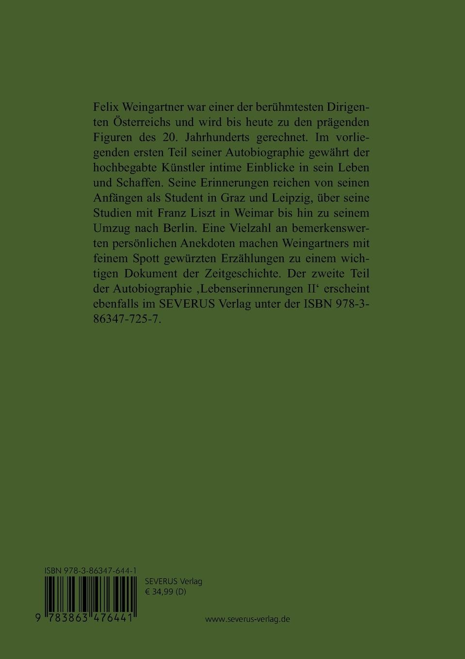 Rückseitencover Lebenserinnerungen I. Autobiographie