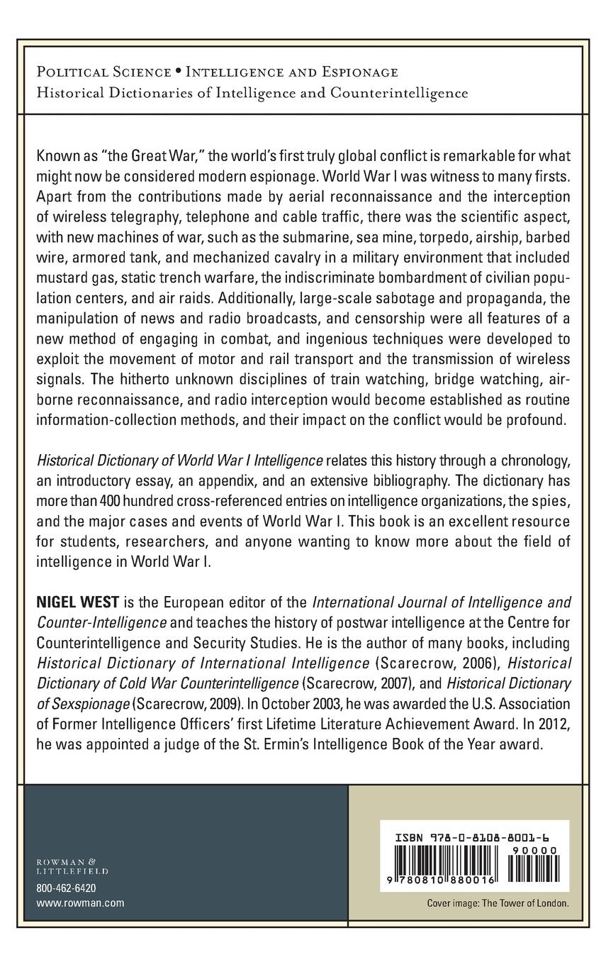 Rückseitencover Historical Dictionary of World War I Intelligence