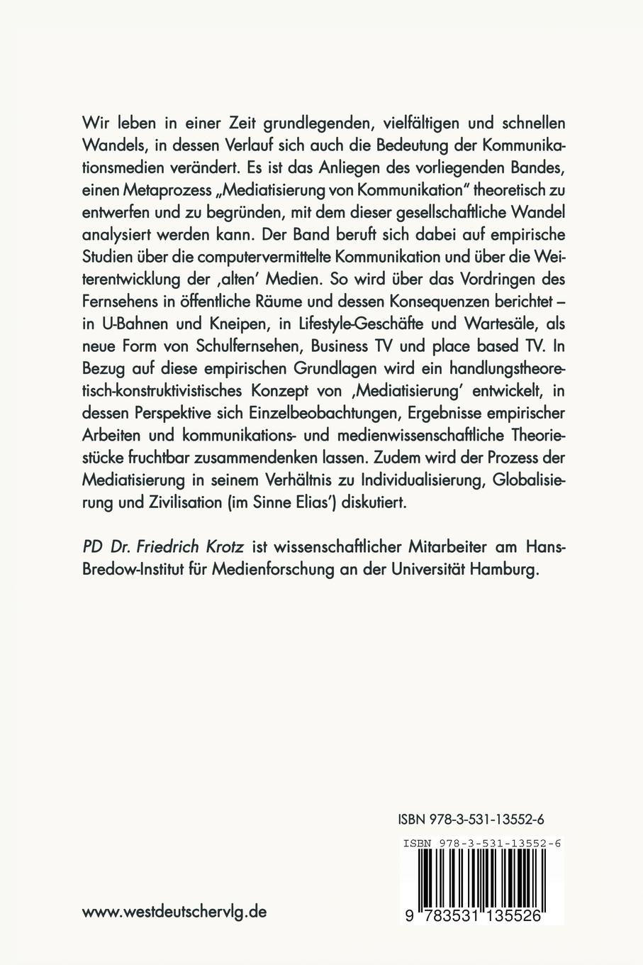 Rückseitencover Die Mediatisierung kommunikativen Handelns