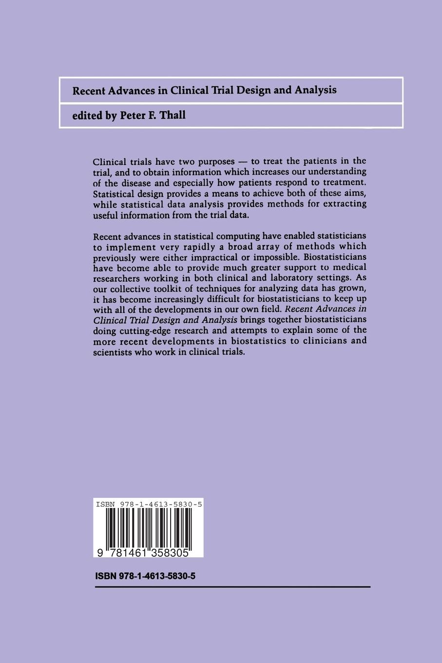 Rückseitencover Recent Advances in Clinical Trial Design and Analysis
