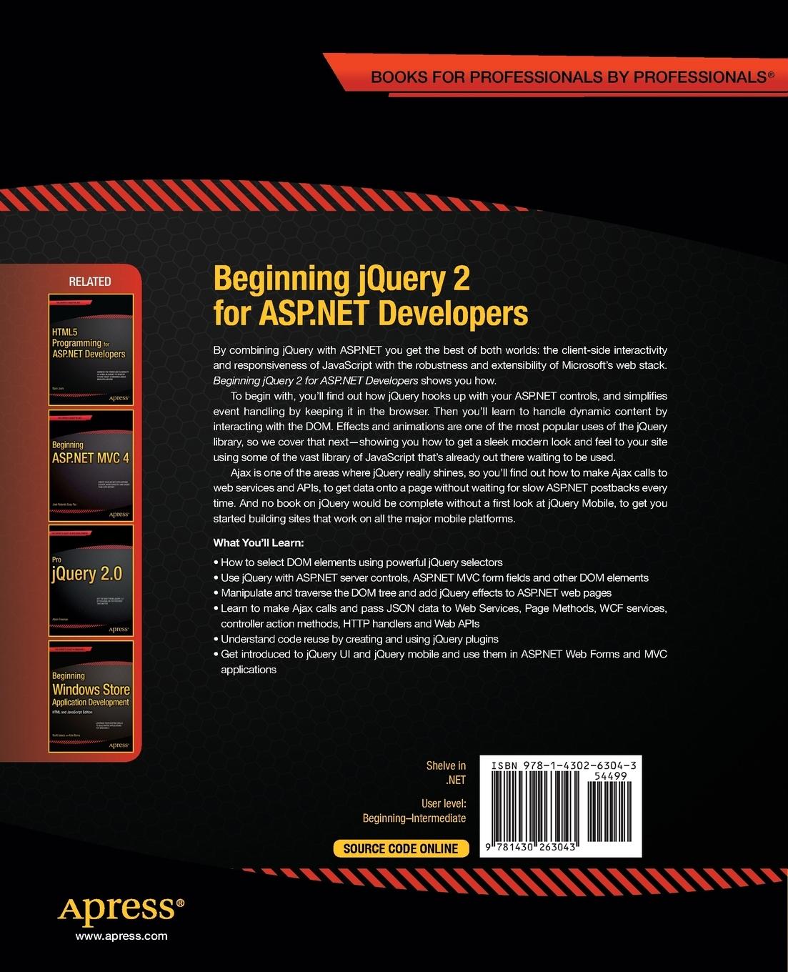 Rückseitencover Beginning jQuery 2 for ASP.NET Developers