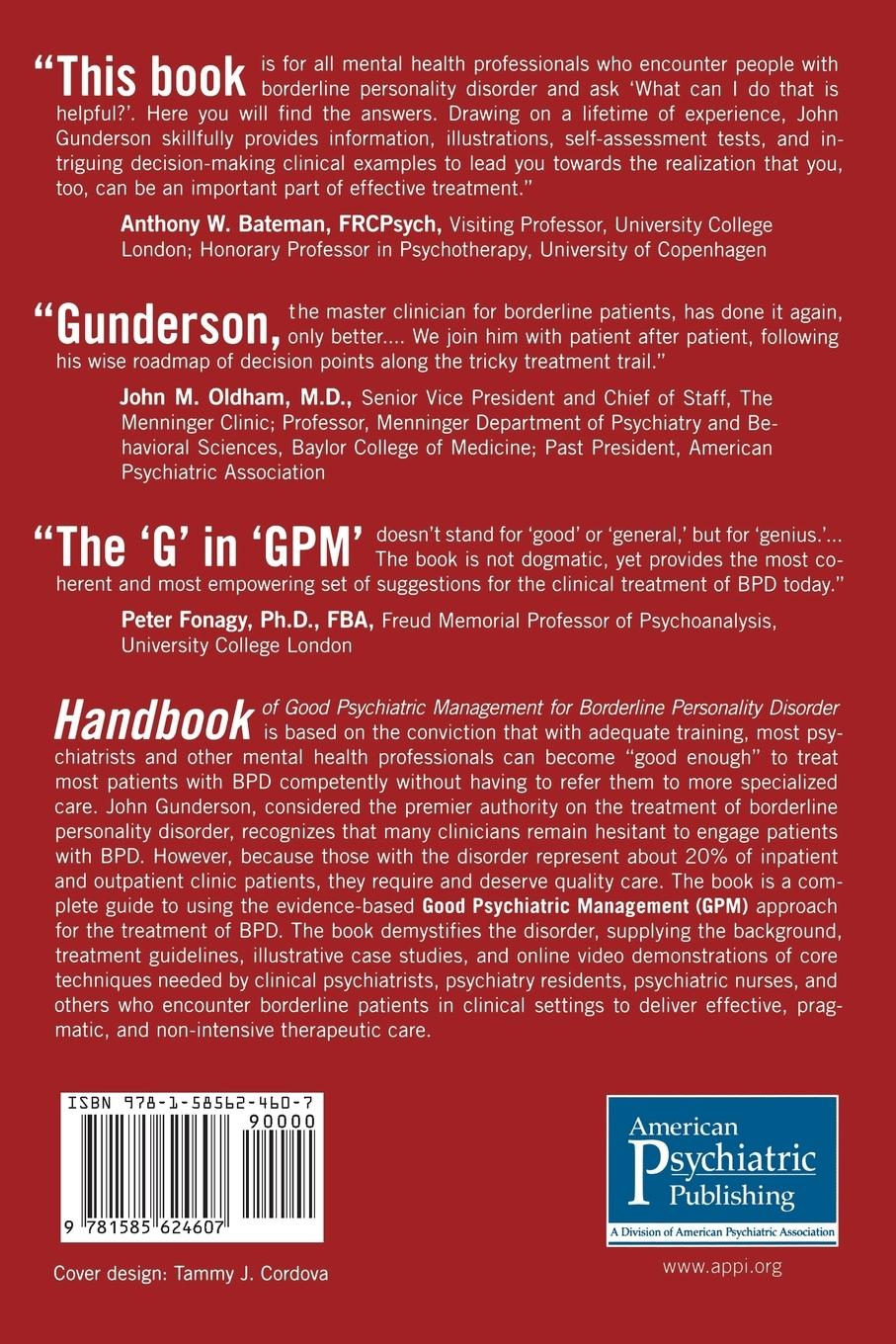 Rückseitencover Handbook of Good Psychiatric Management for Borderline Personality Disorder