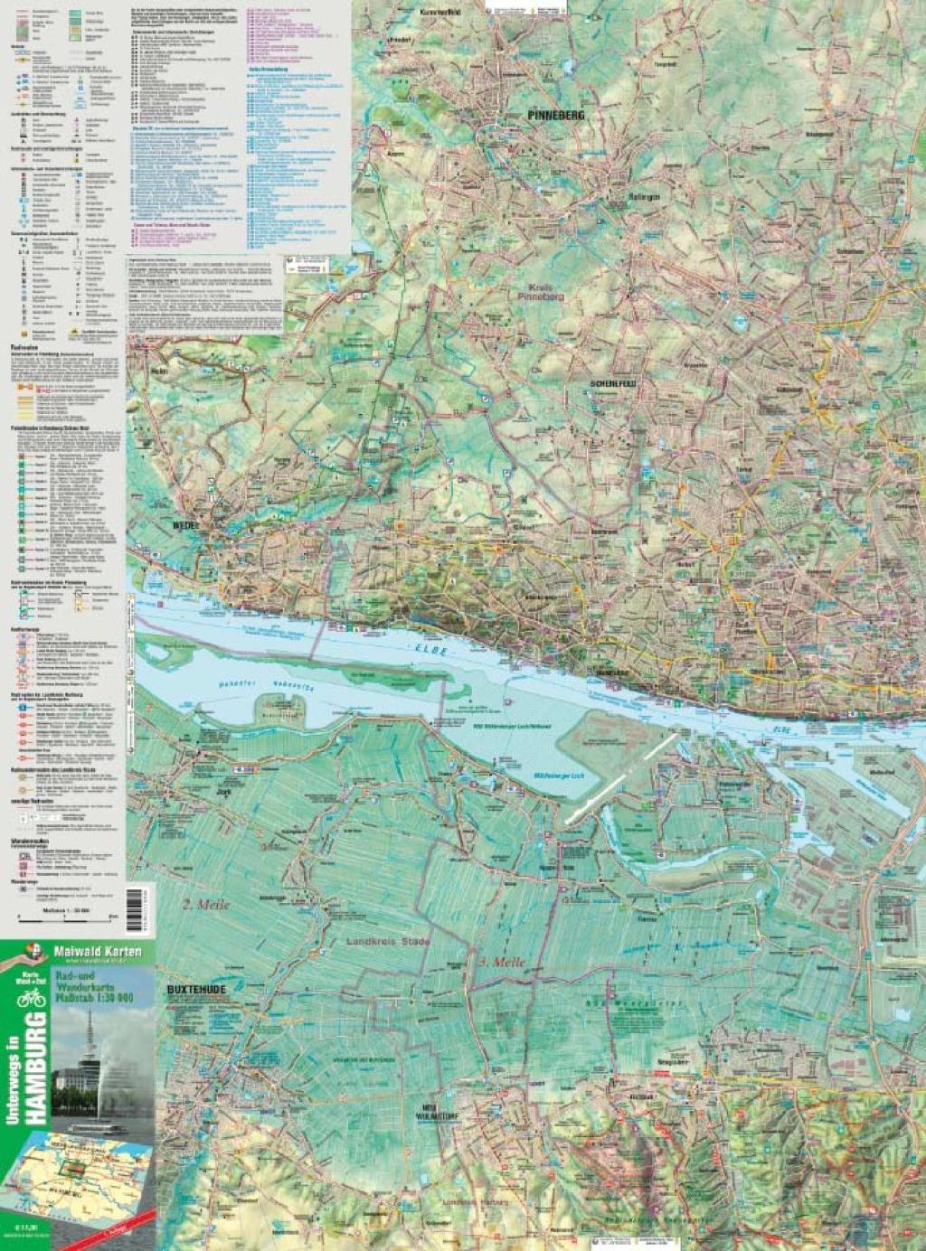 Beispielinhalt (Bild) Hamburg Ost + West = unterwegs in Hamburg Rad- u. Wanderkarte - 2 Karten in einer Plastikhülle - mit vielen touristischen Informationen - Karte Ost + West