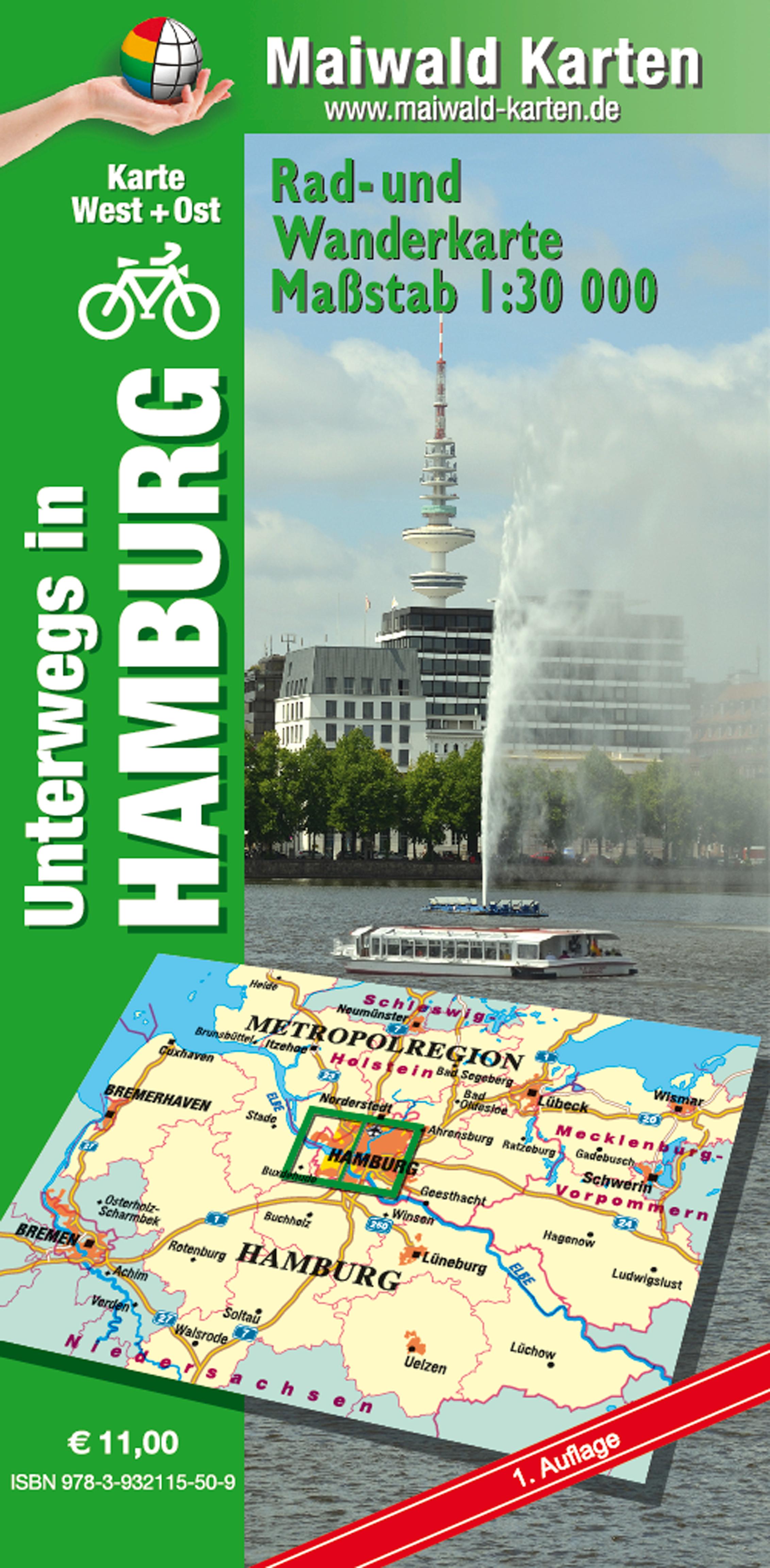 Vorderes Coverbild Hamburg Ost + West = unterwegs in Hamburg Rad- u. Wanderkarte - 2 Karten in einer Plastikhülle - mit vielen touristischen Informationen - Karte Ost + West