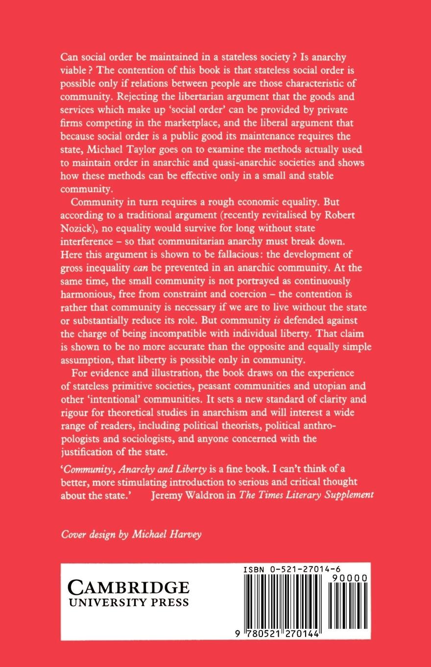 Rückseitencover Community, Anarchy, and Liberty