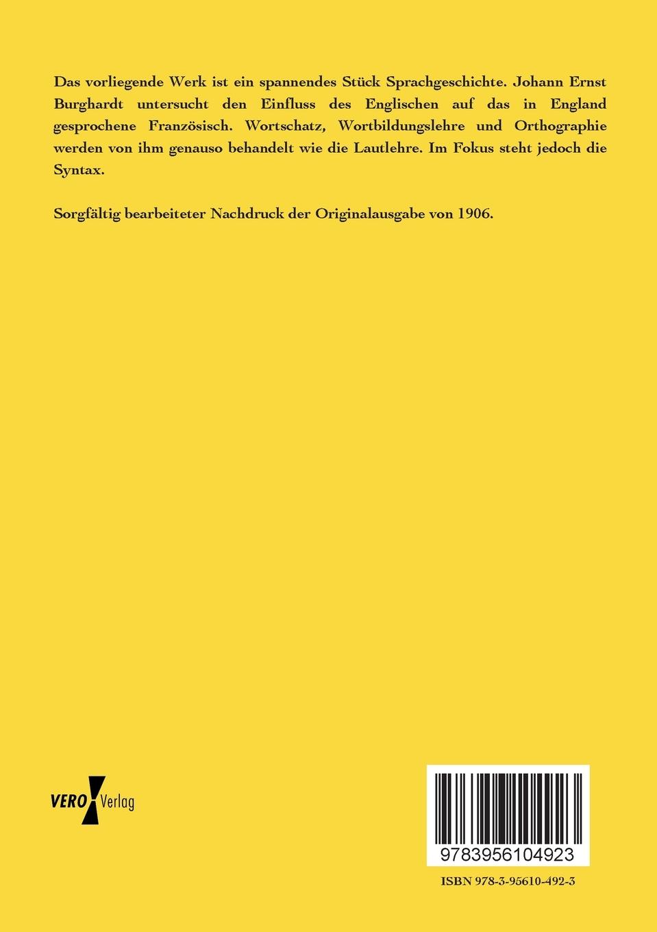 Rückseitencover Über den Einfluss des Englischen auf das Anglo-Normannische