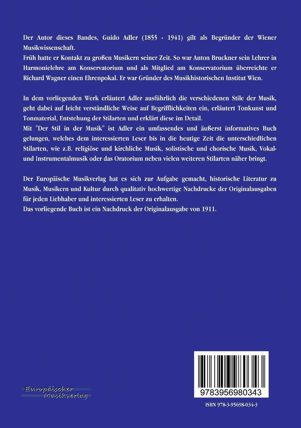 Rückseitencover Der Stil in der Musik