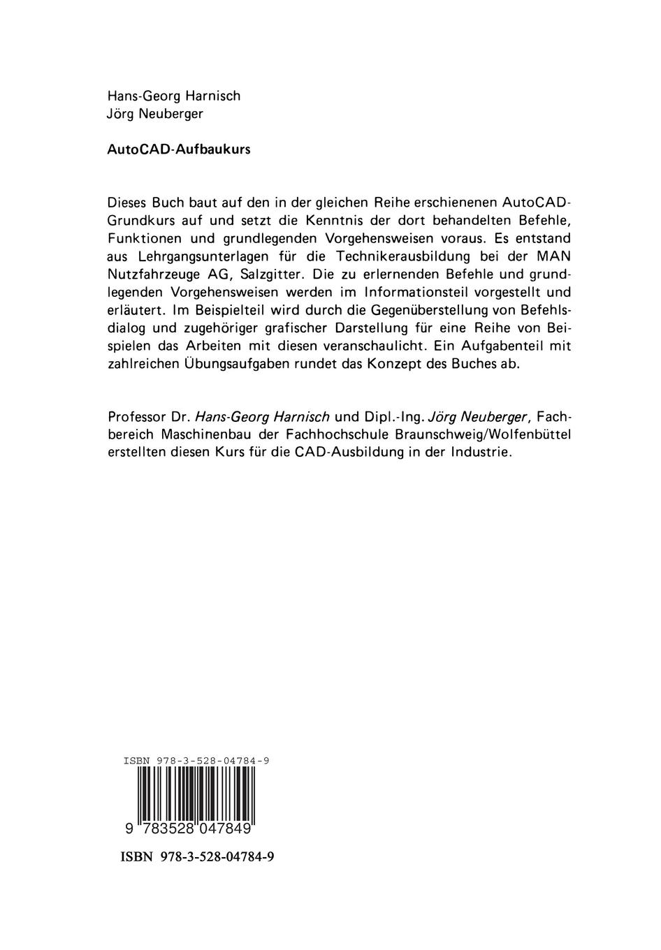 Rückseitencover AutoCAD-Aufbaukurs
